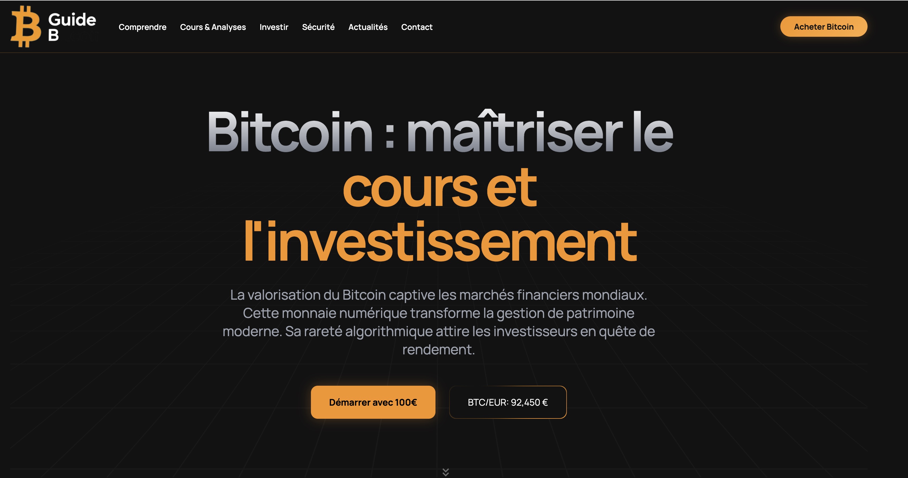 Site guide d'investissement Bitcoin